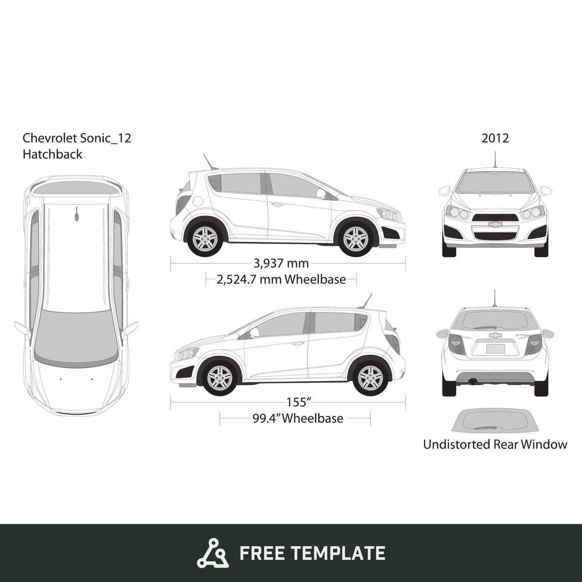 2012 Chevy Sonic free vector vehicle wrap template - GravBase