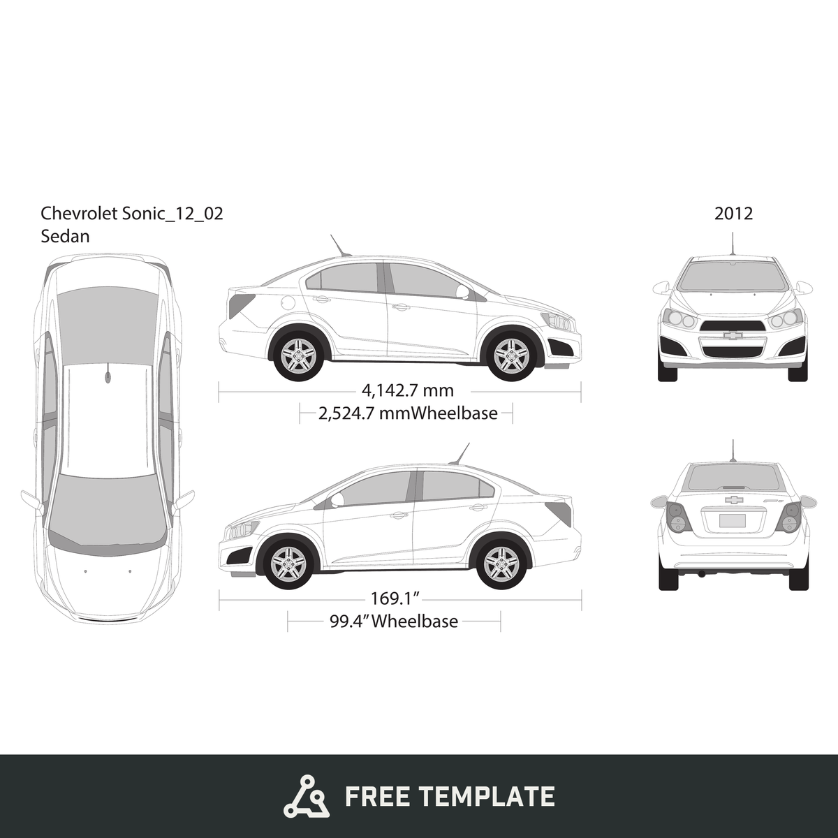 2012 Chevy Sonic free vector vehicle wrap template - GravBase