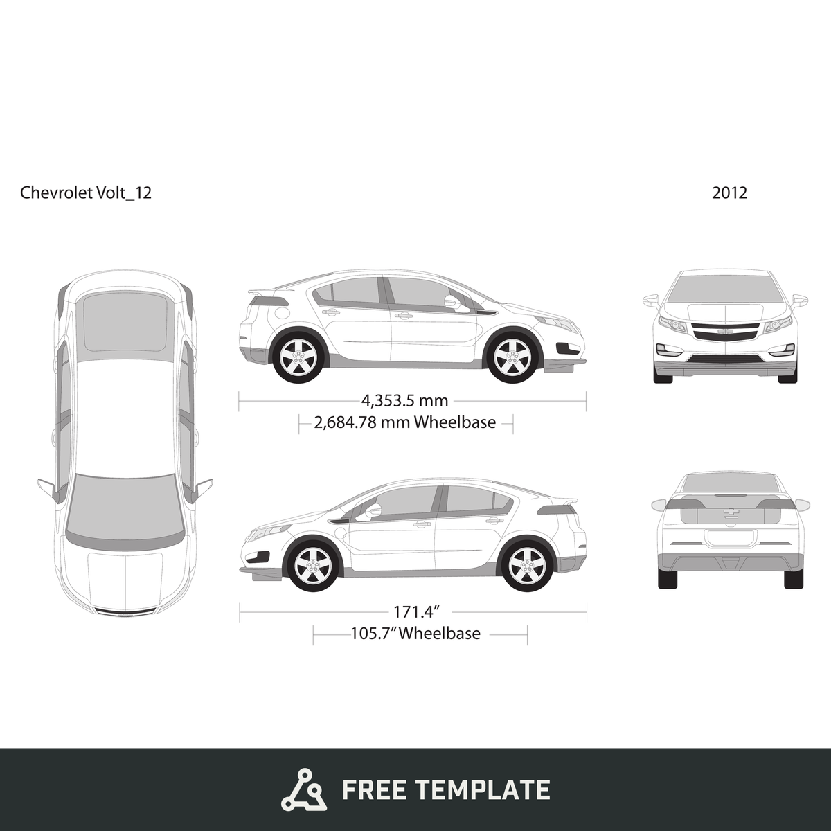 2012 Chevy Volt free vector vehicle wrap template - GravBase