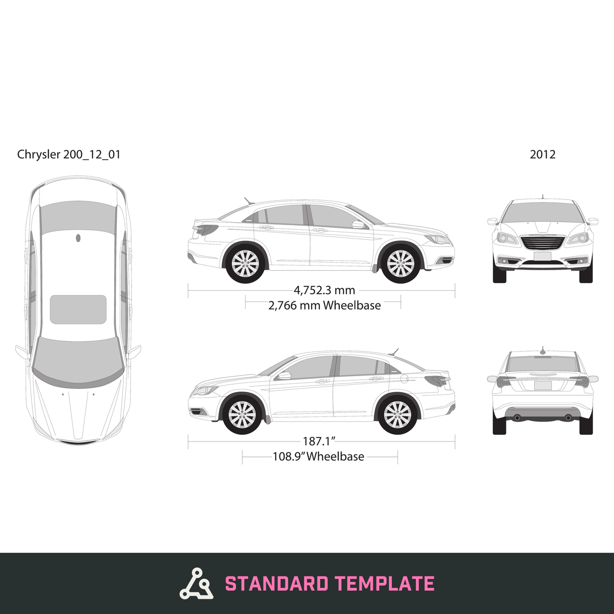 2012 Chrysler 200 vector wrap template, Design-Ready PDF - GravBase