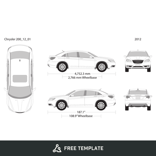 2012 Chrysler 200 free vector vehicle wrap template - GravBase