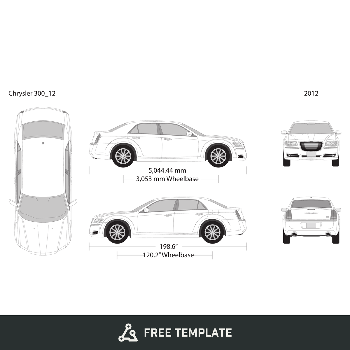 2012 Chrysler 300 free vector vehicle wrap template - GravBase