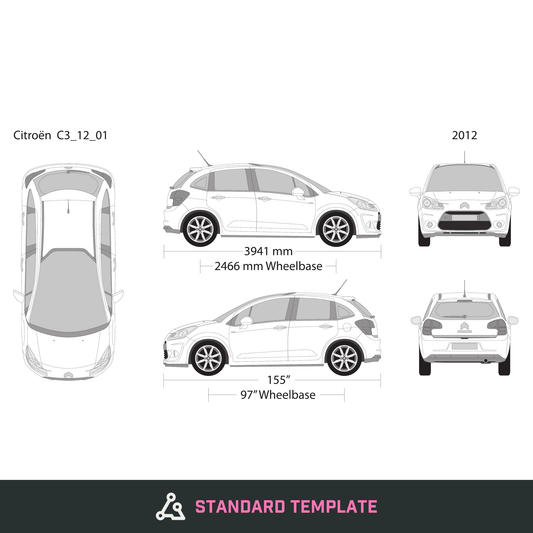 2012 Citroen C3 vector wrap template, Design-Ready PDF - GravBase