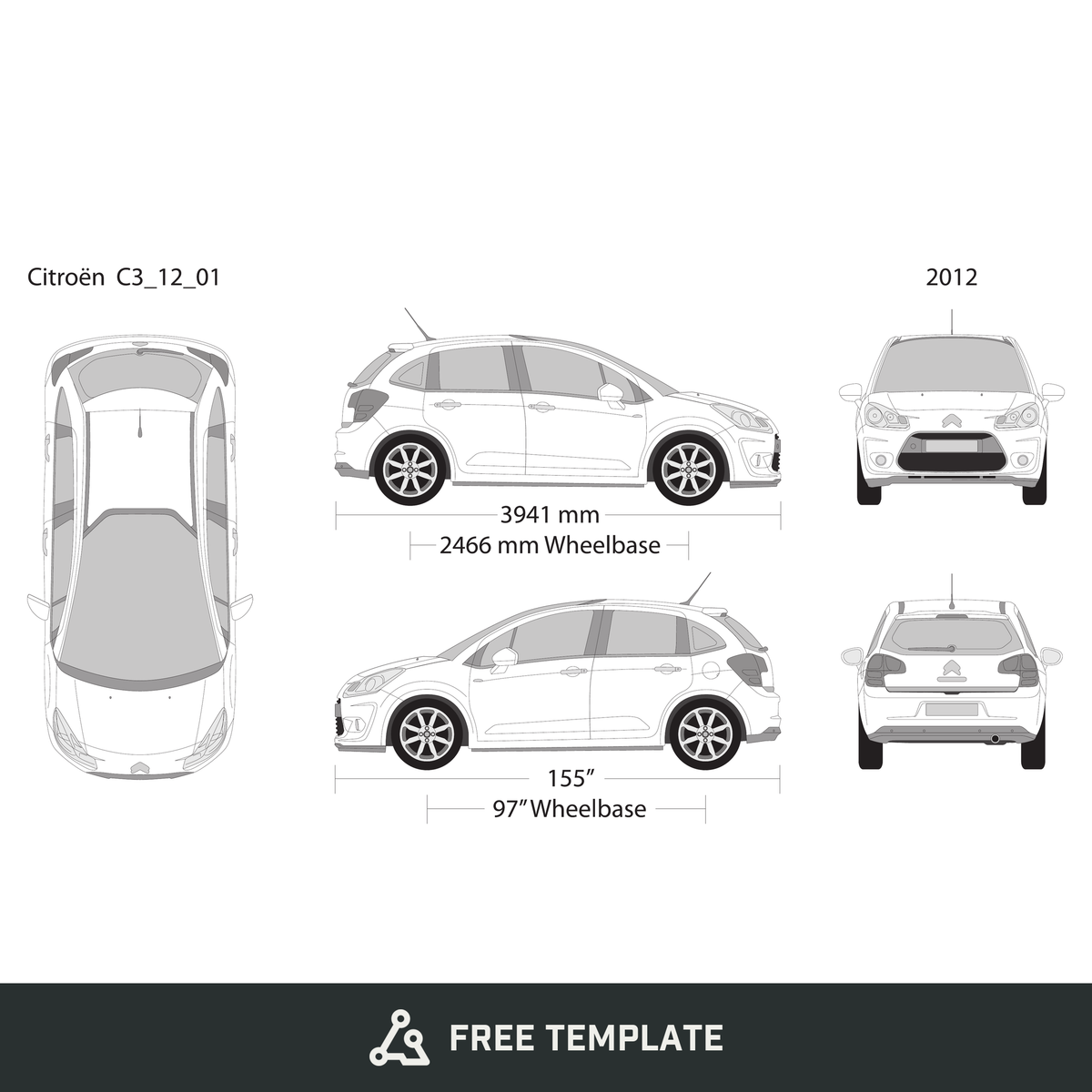 2012 Citroen C3 free vector vehicle wrap template - GravBase