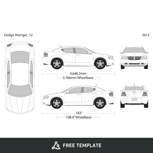2012 Dodge Avenger free vector vehicle wrap template - GravBase