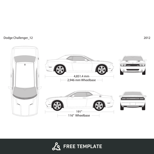 2012 Dodge Challenger free vector vehicle wrap template - GravBase