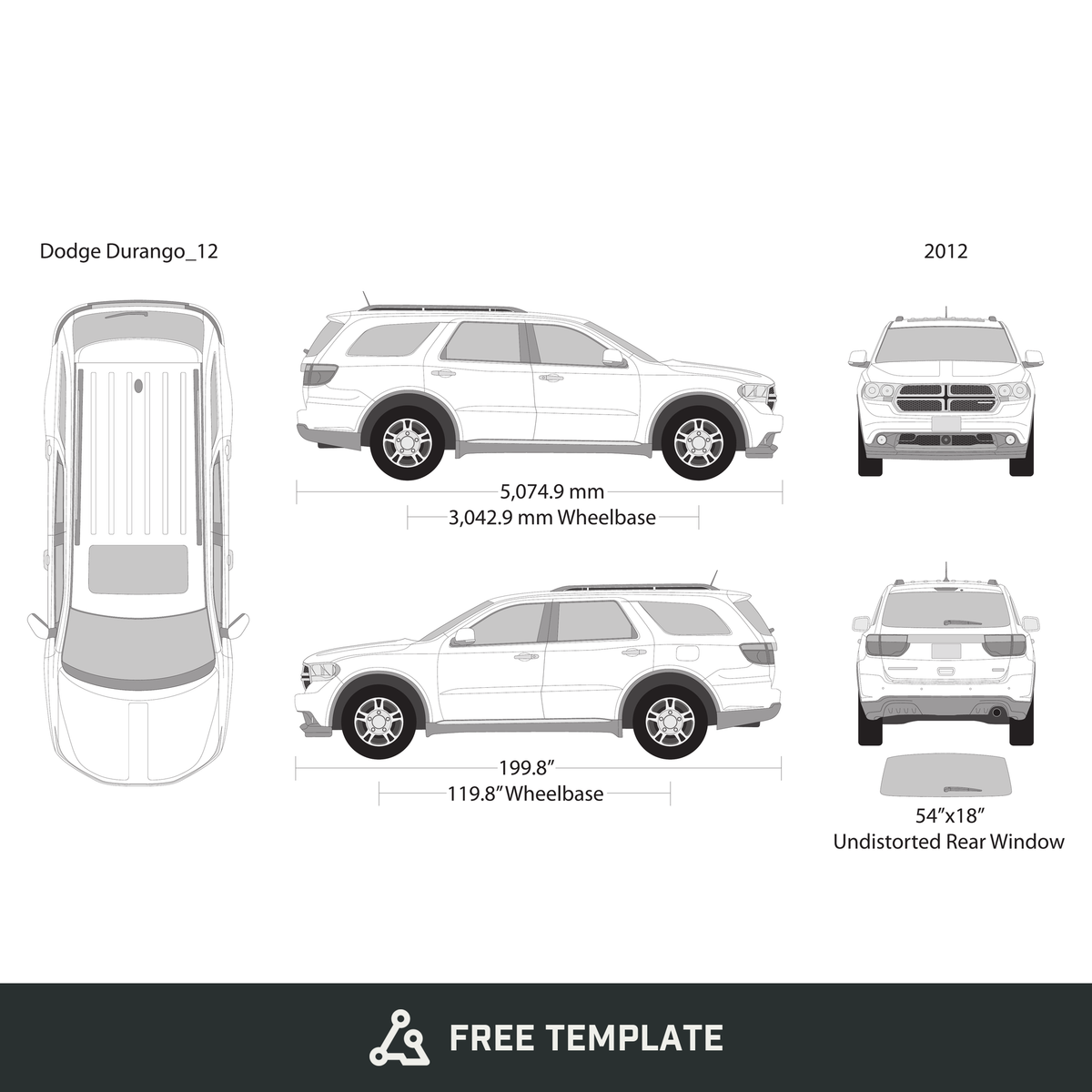 2012 Dodge Durango free vector vehicle wrap template - GravBase