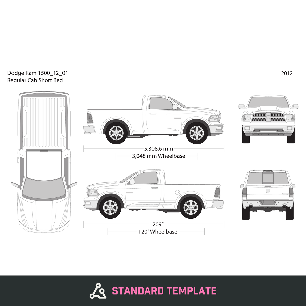 2012 Dodge Ram 1500 vector wrap template V01, Design-Ready PDF - GravBase