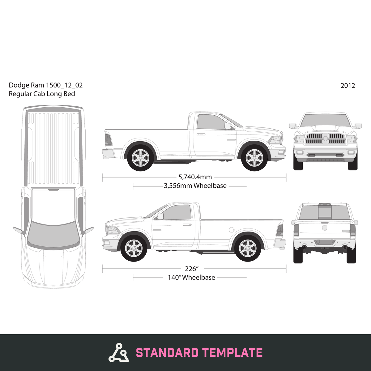 2012 Dodge Ram 1500 vector wrap template V02, Design-Ready PDF - GravBase