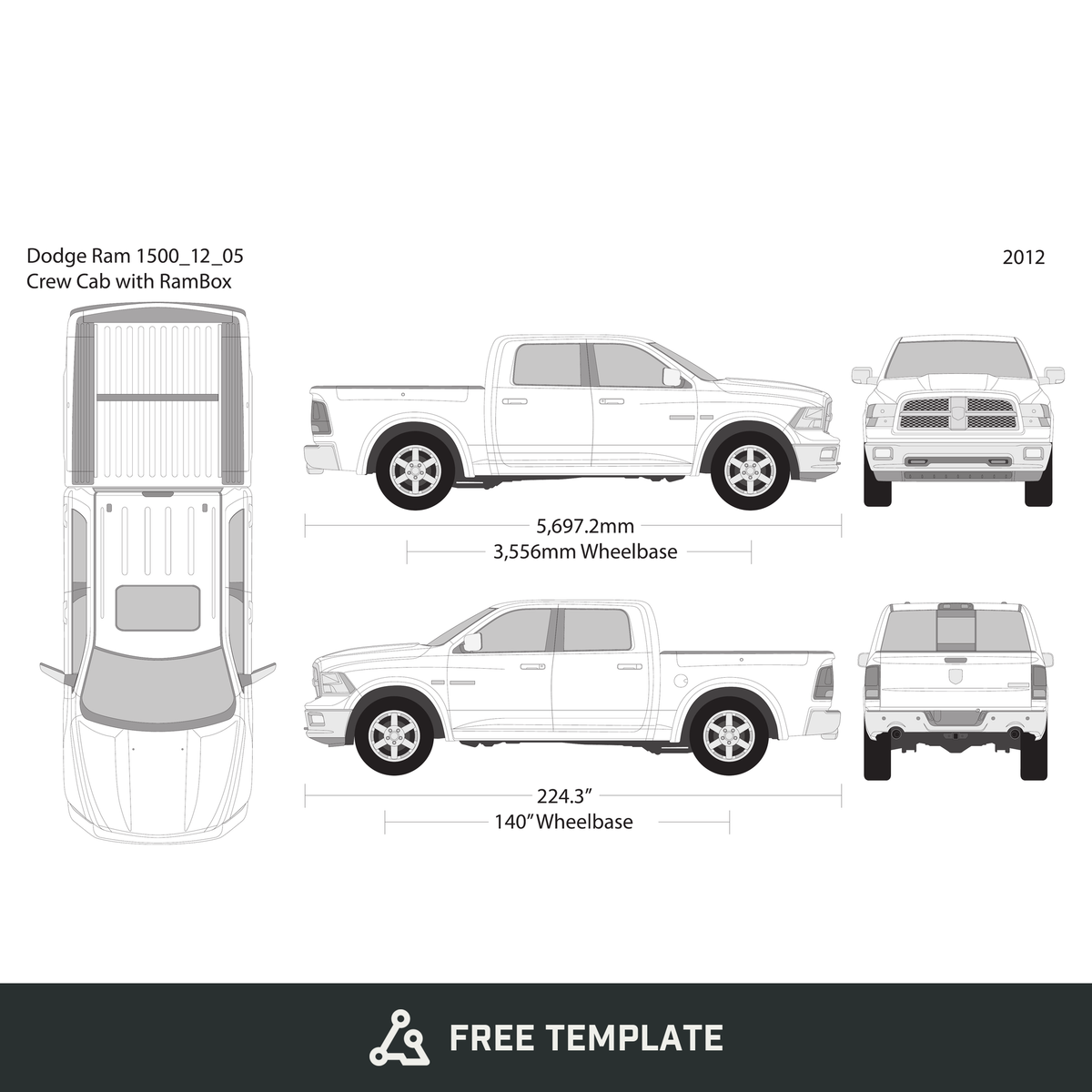 2012 Dodge Ram 1500 free vector vehicle wrap template - GravBase