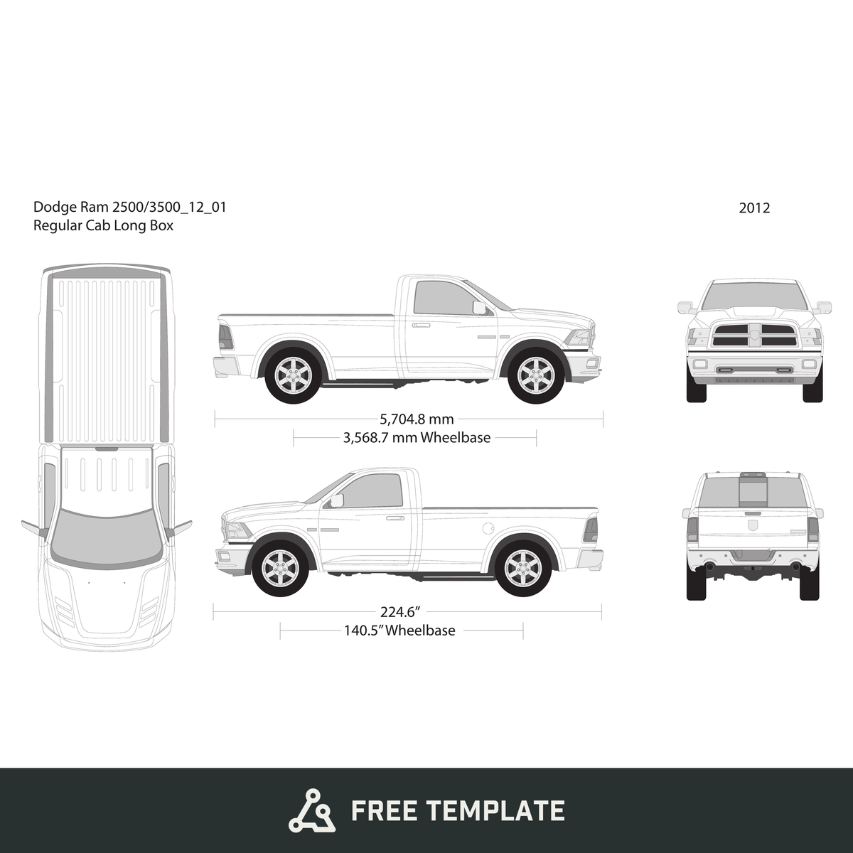 2012 Dodge Ram 2500_3500 free vector vehicle wrap template - GravBase