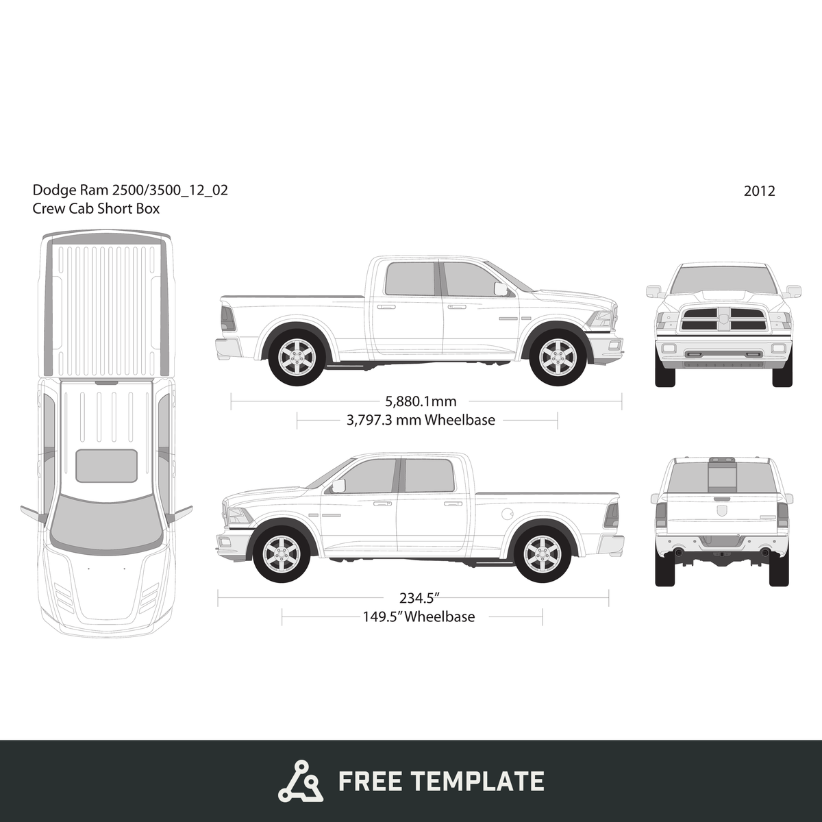 2012 Dodge Ram 2500_3500 free vector vehicle wrap template - GravBase