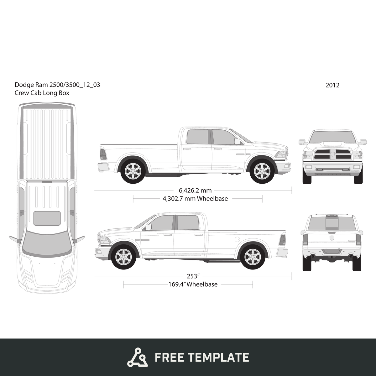 2012 Dodge Ram 2500_3500 free vector vehicle wrap template - GravBase