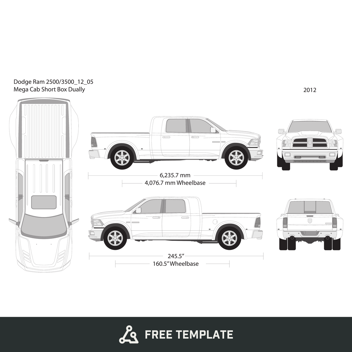 2012 Dodge Ram 2500_3500 free vector vehicle wrap template - GravBase