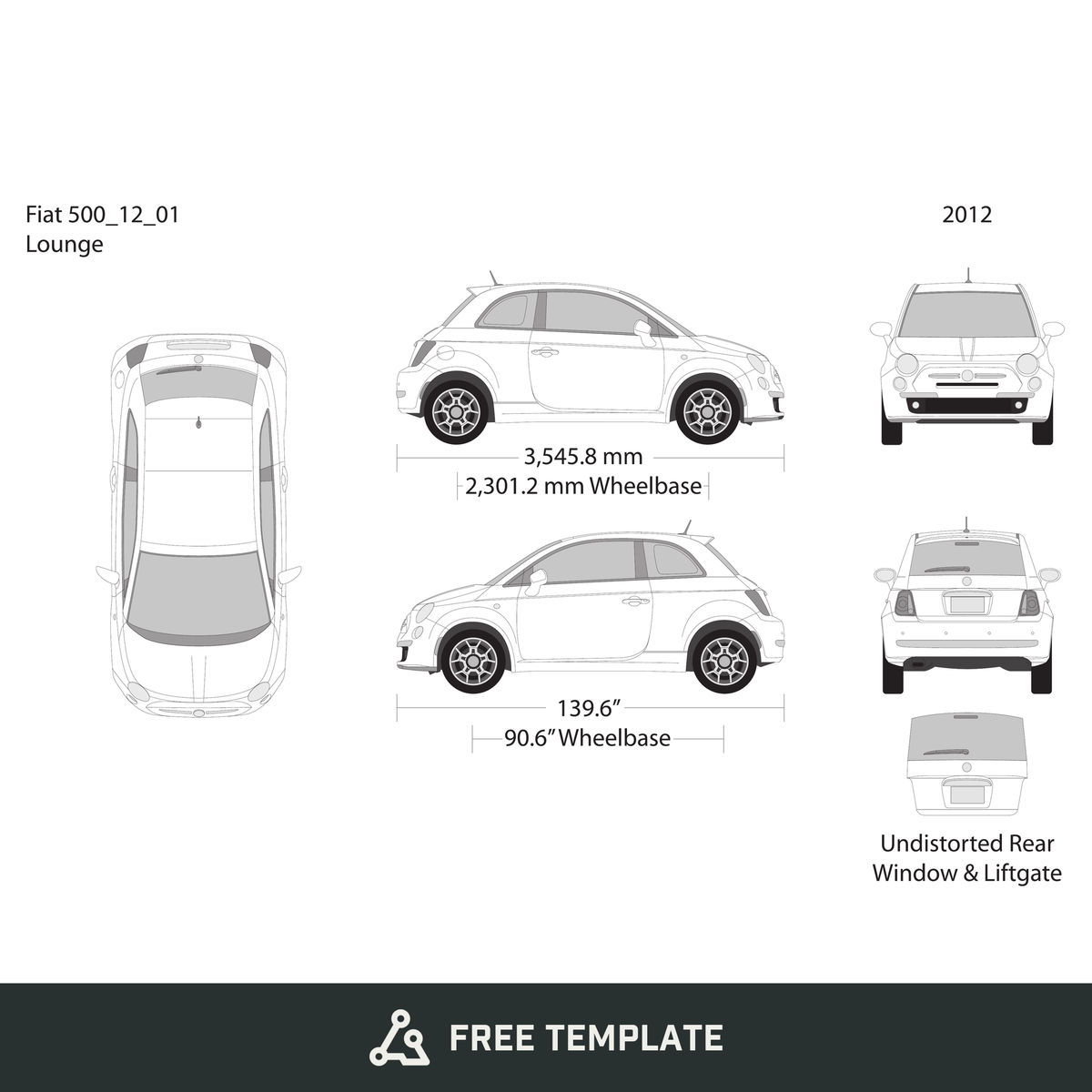 2012 Fiat 500 free vector vehicle wrap template - GravBase