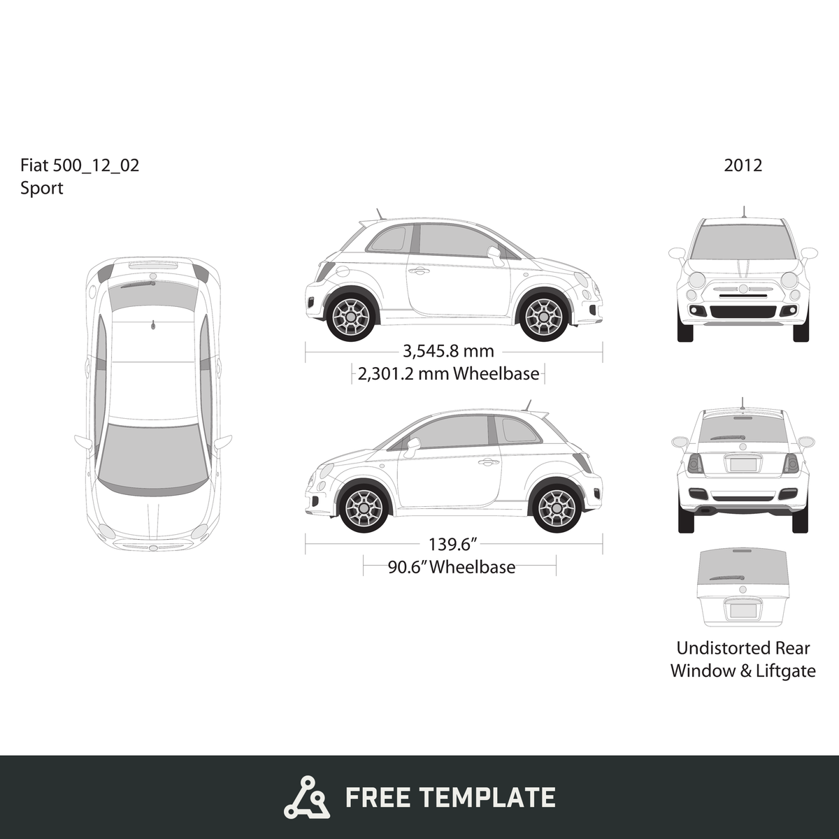 2012 Fiat 500 free vector vehicle wrap template - GravBase