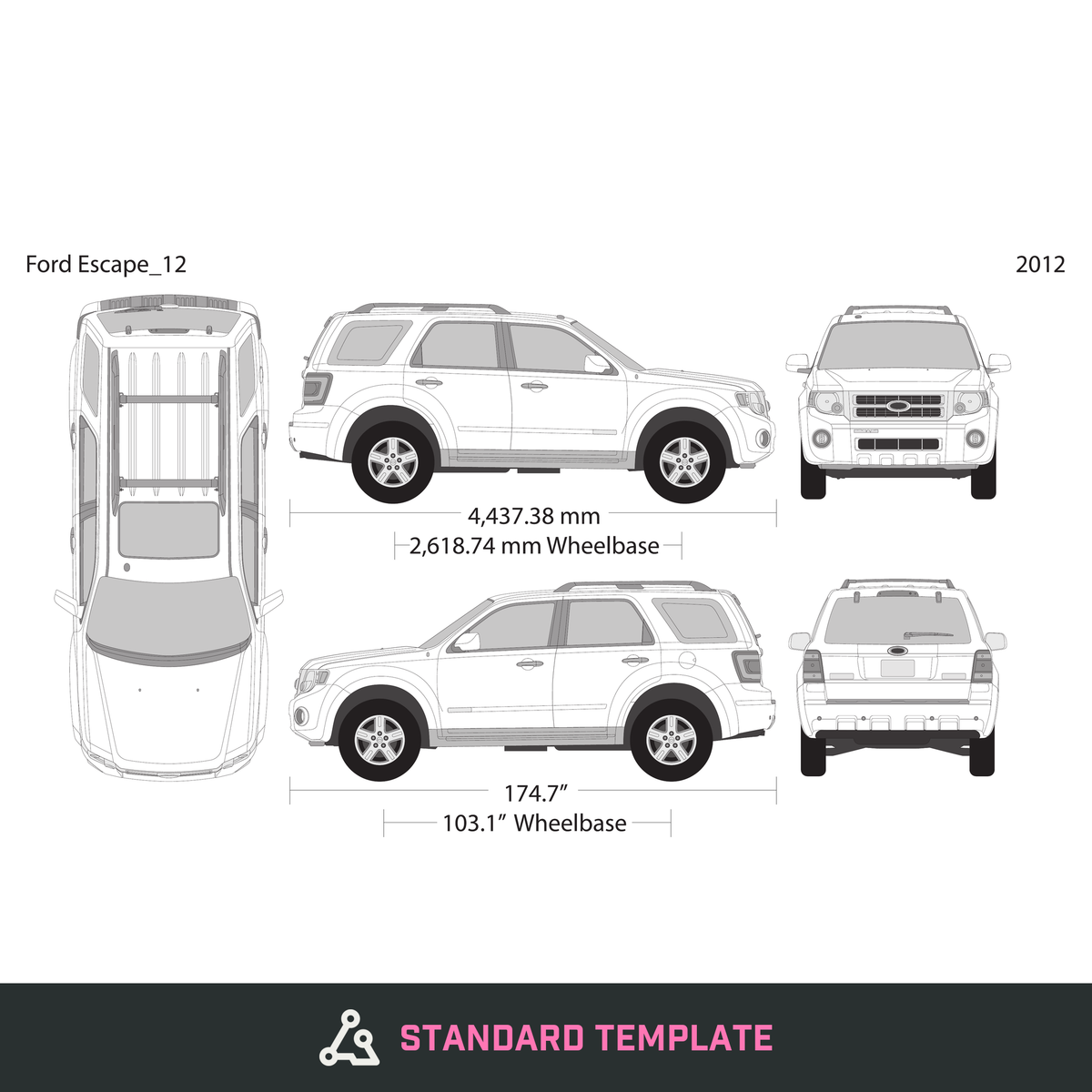 2012 Ford Escape vector wrap template, Design-Ready PDF - GravBase