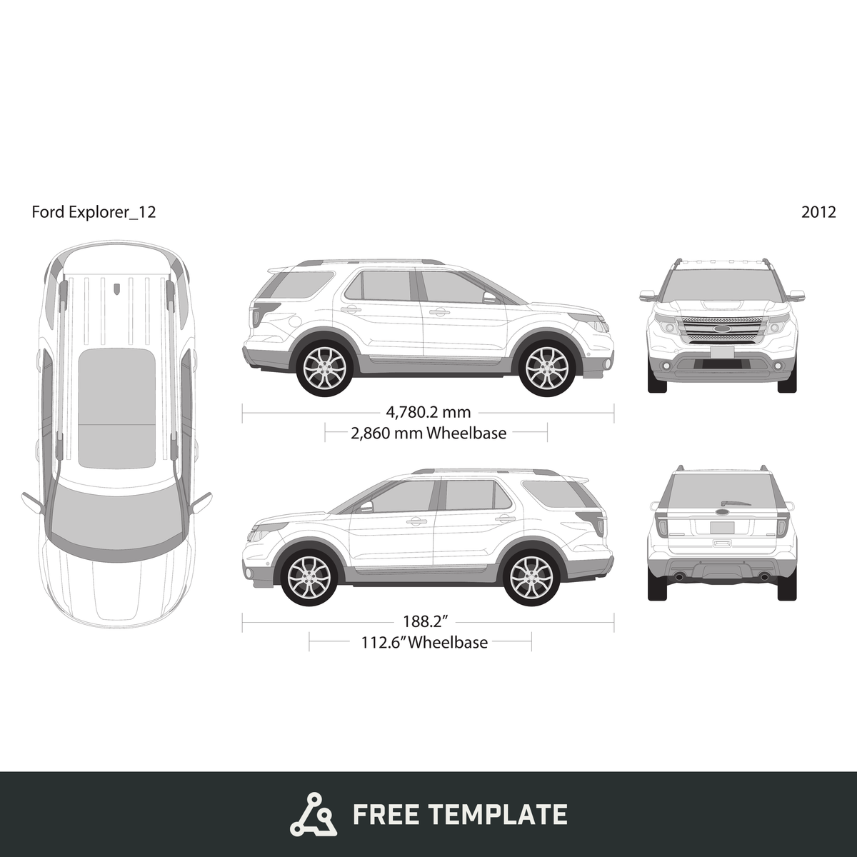 2012 Ford Explorer free vector vehicle wrap template - GravBase
