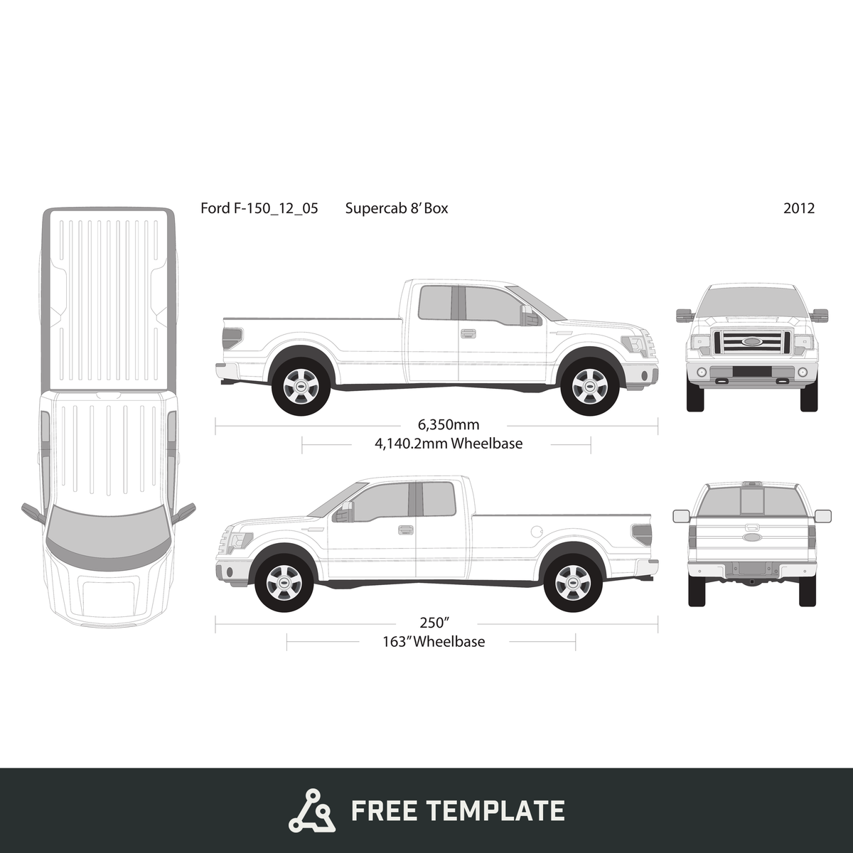 2012 Ford F-150 free vector vehicle wrap template - GravBase