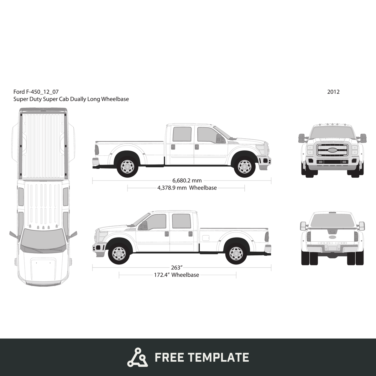 2012 Ford F-450 free vector vehicle wrap template - GravBase