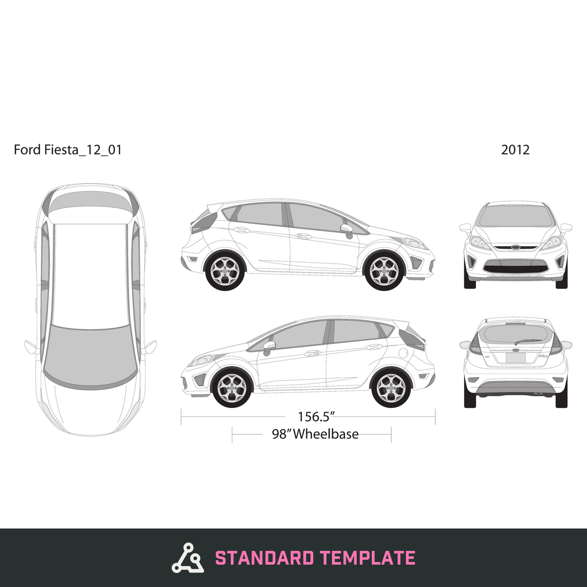2012 Ford Fiesta vector wrap template V01, Design-Ready PDF - GravBase