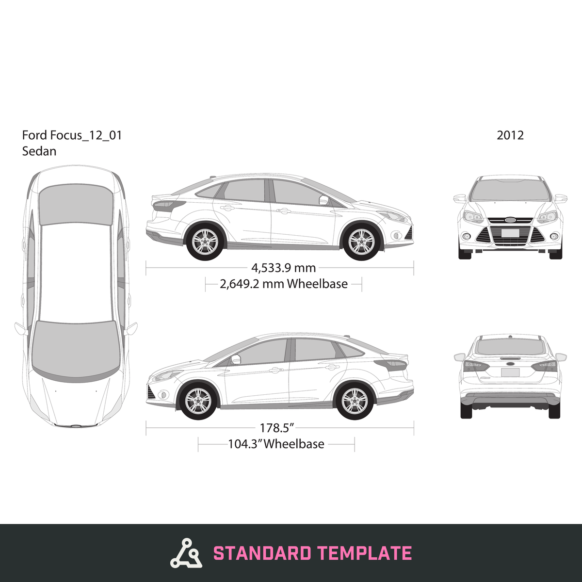 2012 Ford Focus vector wrap template V01, Design-Ready PDF - GravBase