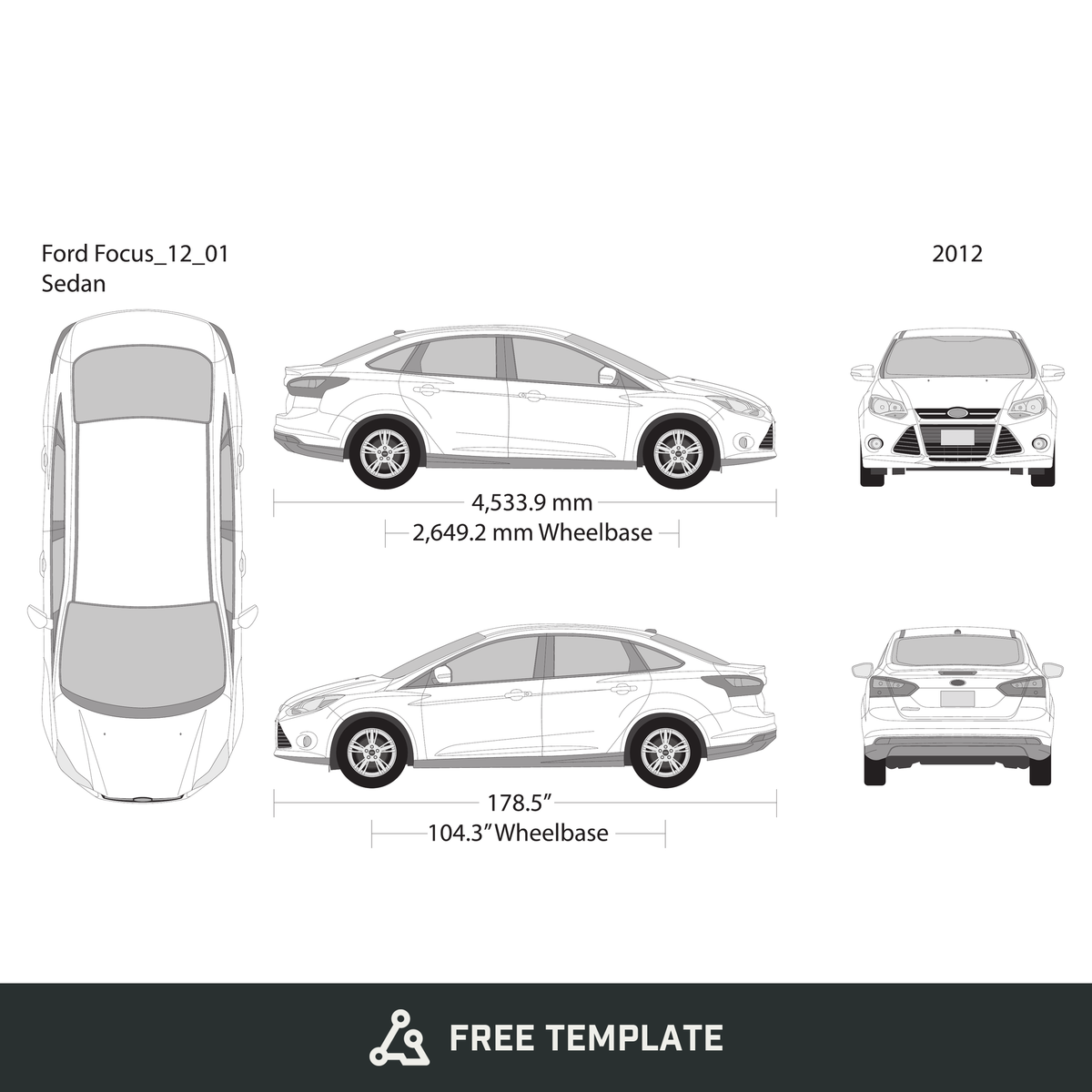 2012 Ford Focus free vector vehicle wrap template - GravBase