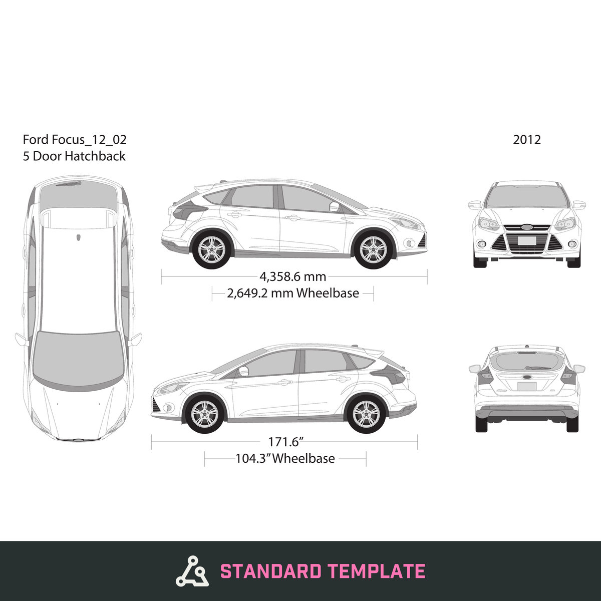 2012 Ford Focus vector wrap template V02, Design-Ready PDF - GravBase