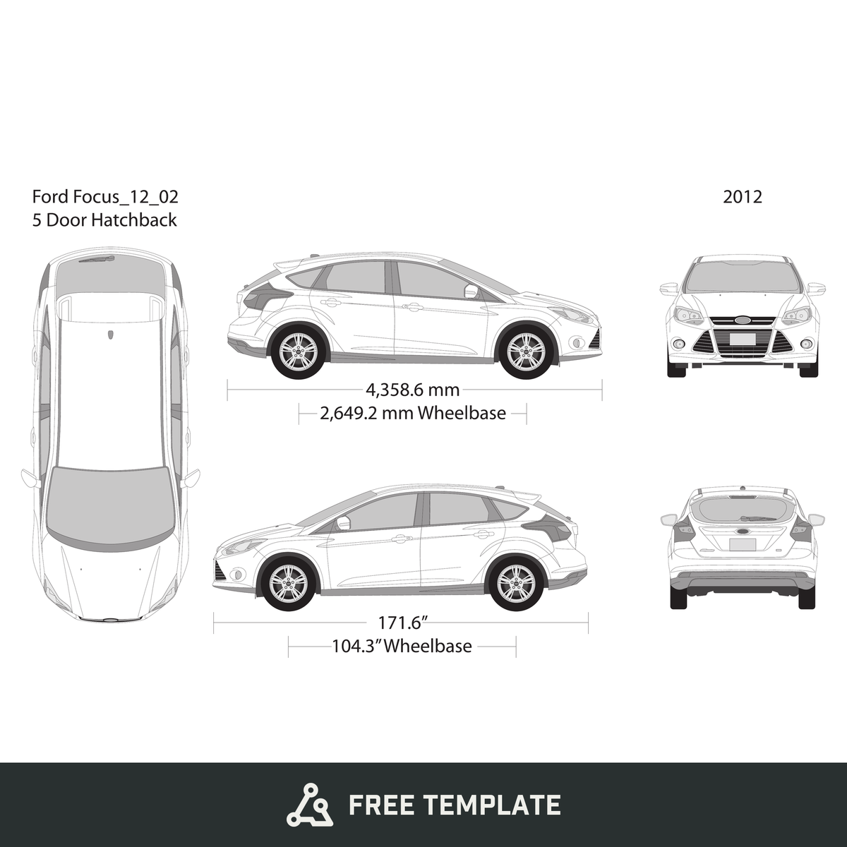 2012 Ford Focus free vector vehicle wrap template - GravBase
