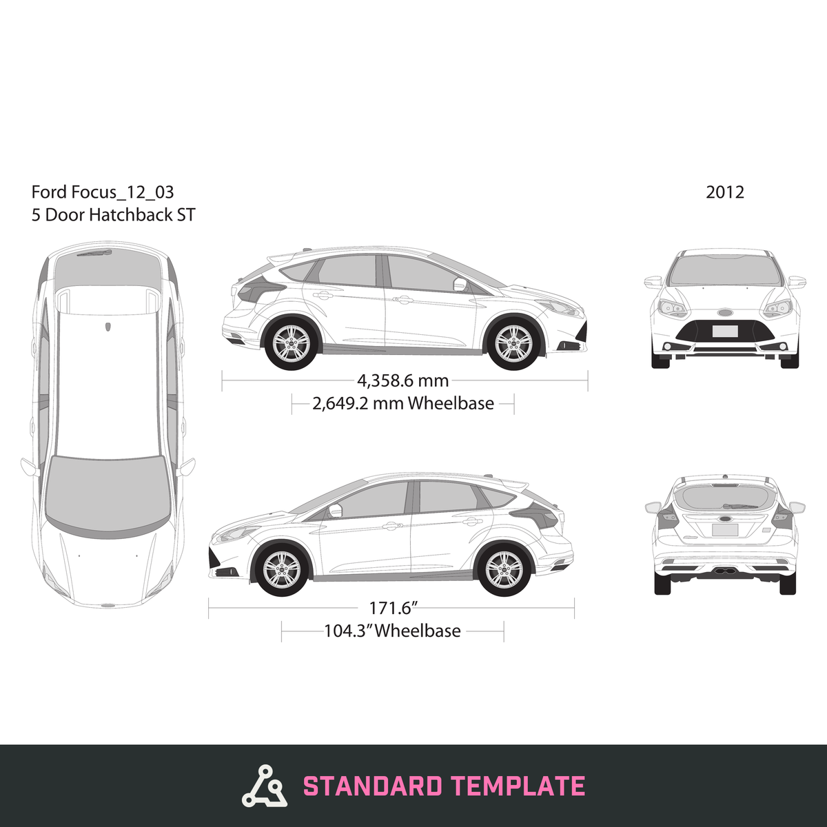 2012 Ford Focus vector wrap template V03, Design-Ready PDF - GravBase