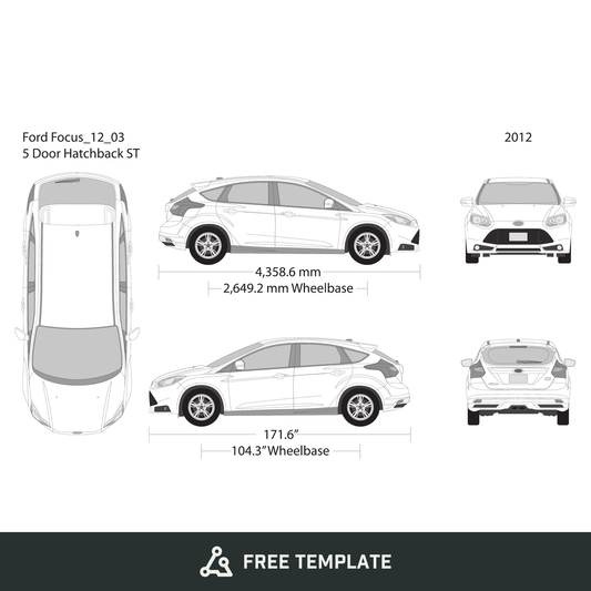 2012 Ford Focus free vector vehicle wrap template - GravBase