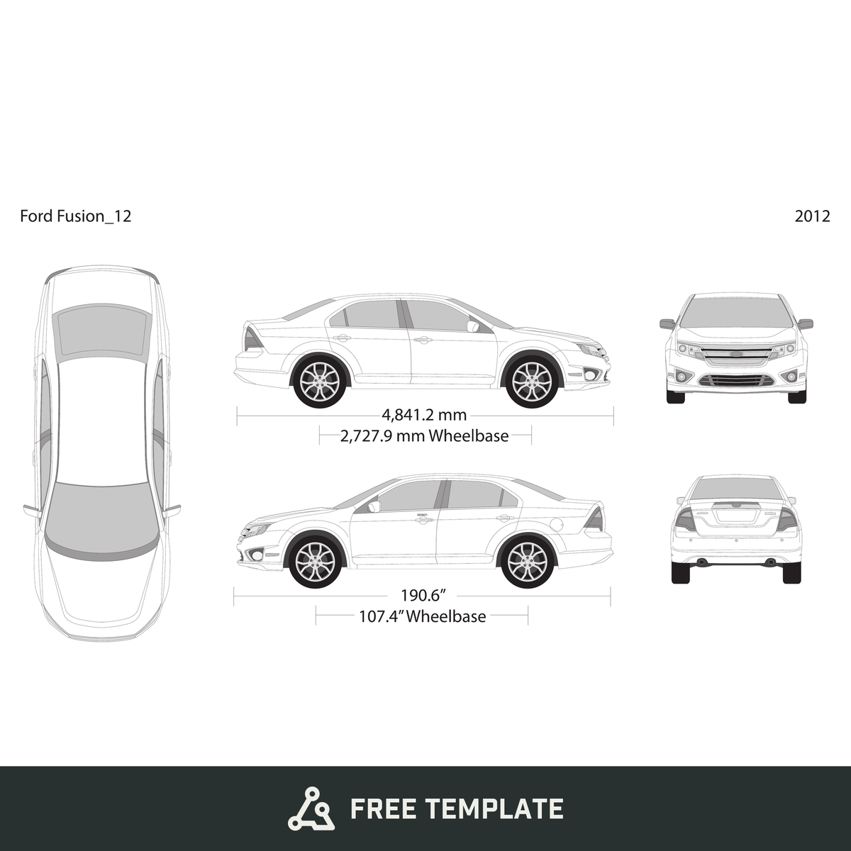 2012 Ford Fusion free vector vehicle wrap template - GravBase