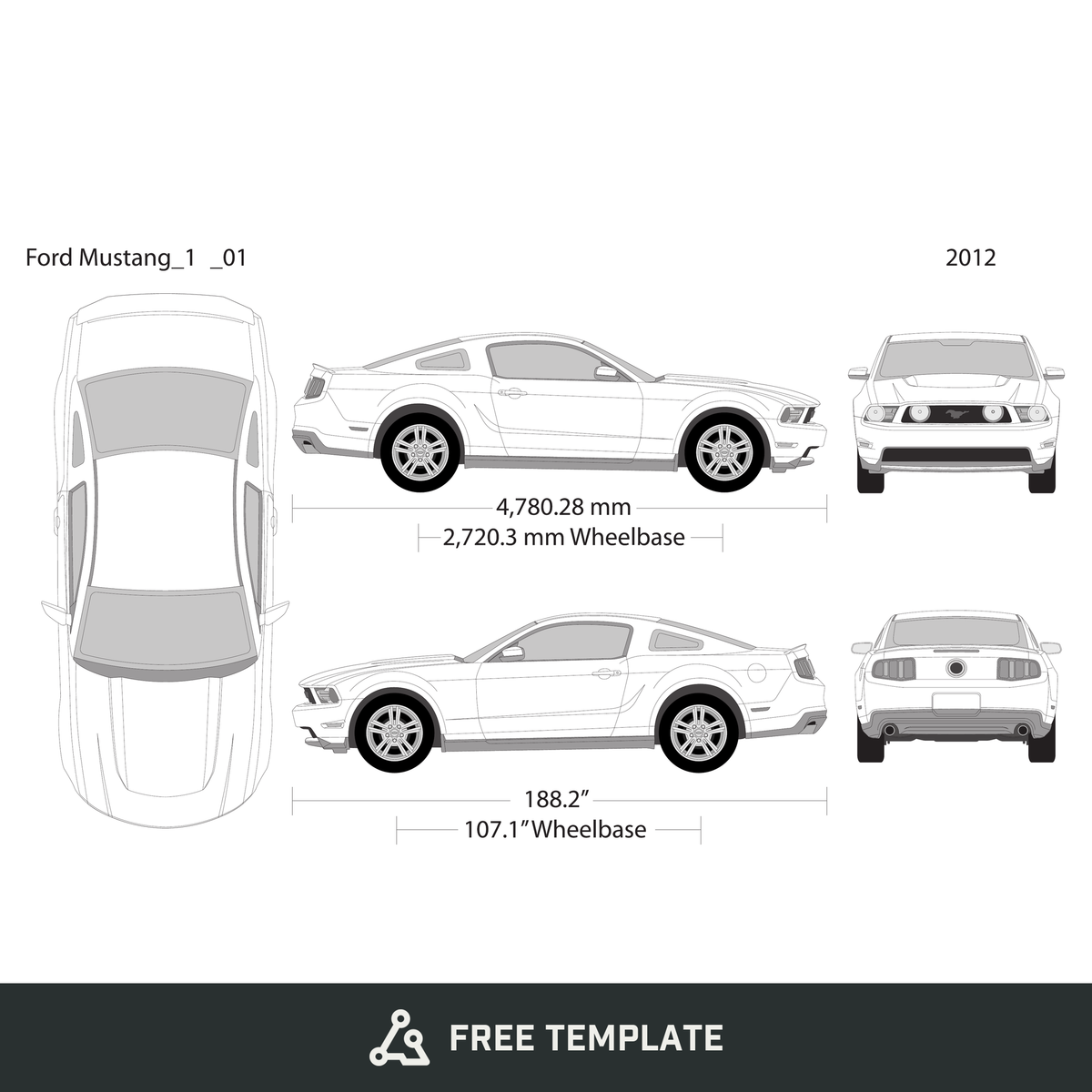 2012 Ford Mustang free vector vehicle wrap template - GravBase