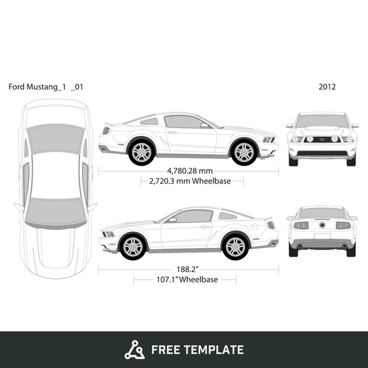 2012 Ford Mustang free vector vehicle wrap template - GravBase