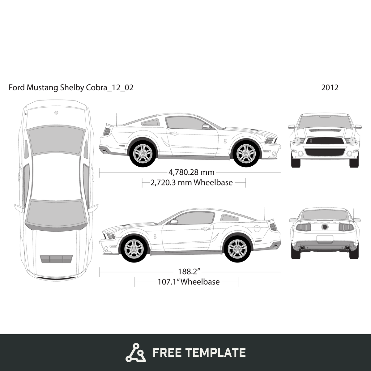2012 Ford Mustang free vector vehicle wrap template - GravBase