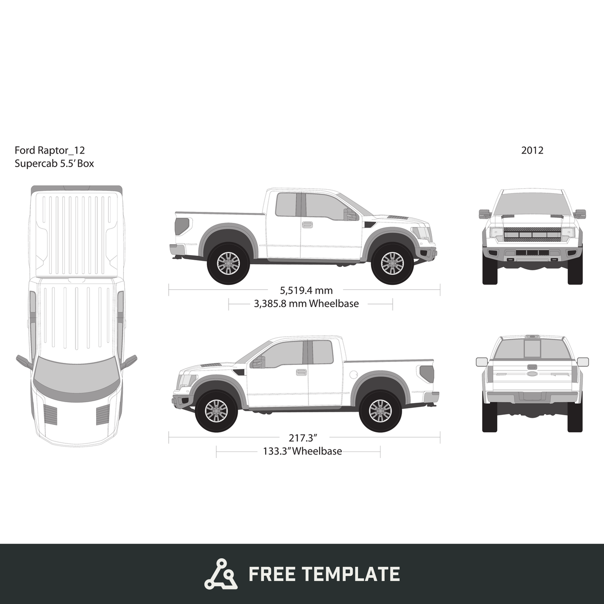 2012 Ford Raptor free vector vehicle wrap template - GravBase