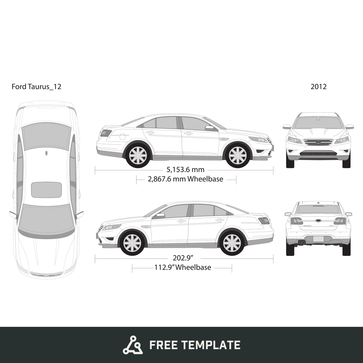 2012 Ford Taurus free vector vehicle wrap template - GravBase