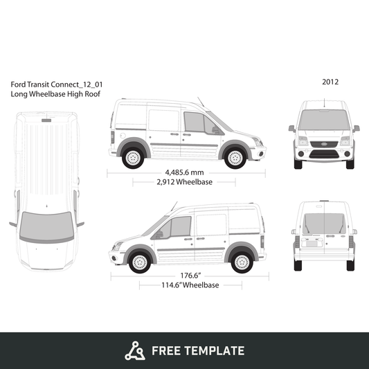 2012 Ford Transit Connect free vector vehicle wrap template - GravBase