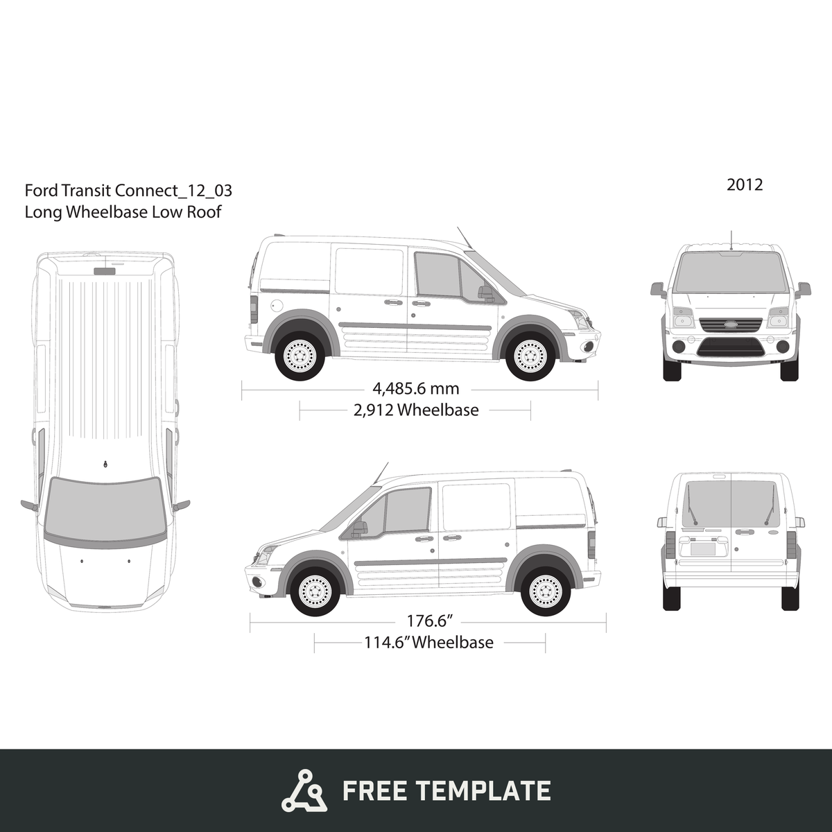 2012 Ford Transit Connect free vector vehicle wrap template - GravBase
