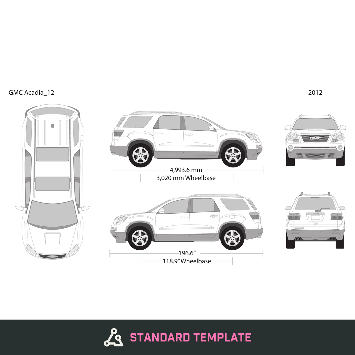 2012 GMC Acadia vector wrap template, Design-Ready PDF - GravBase