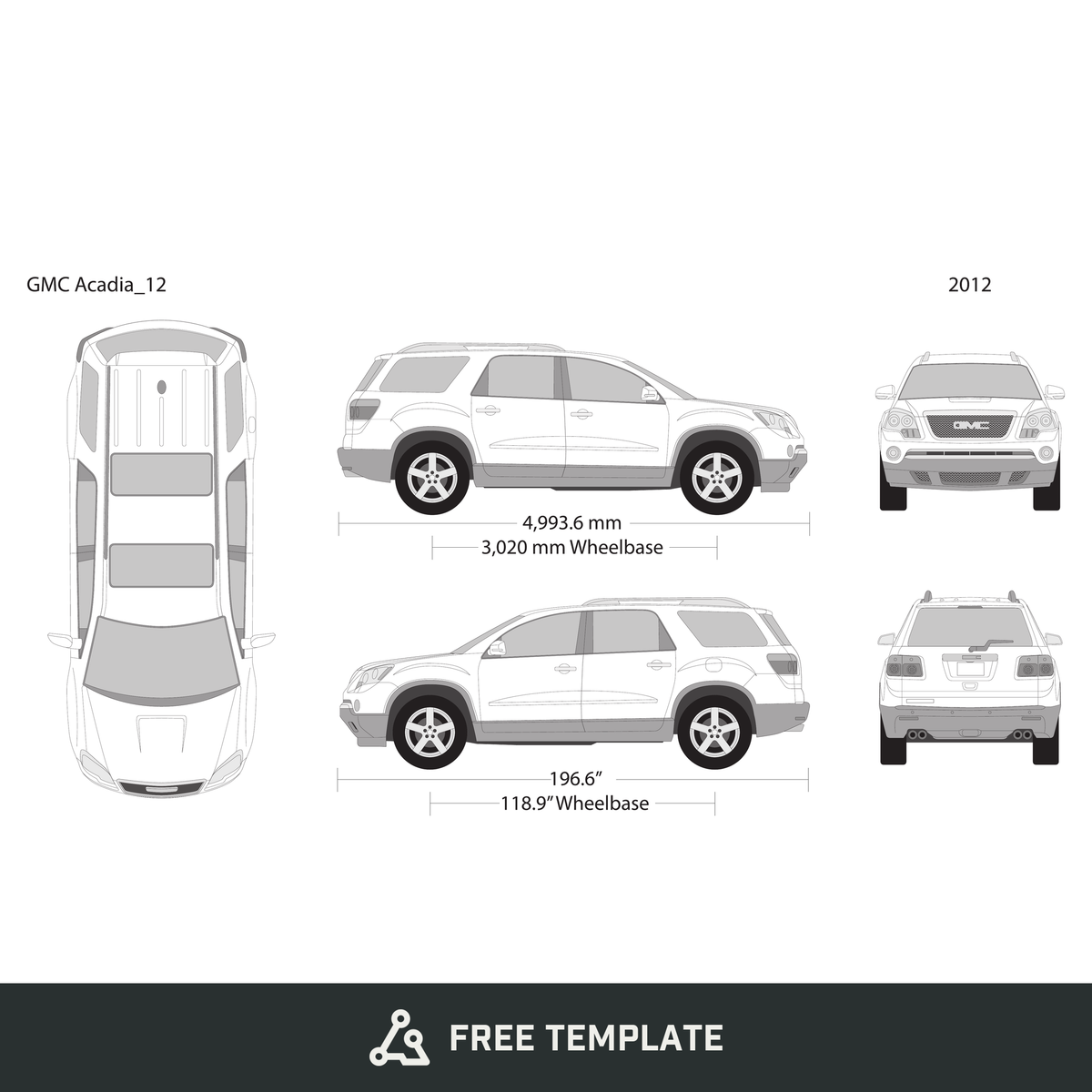 2012 GMC Acadia free vector vehicle wrap template - GravBase