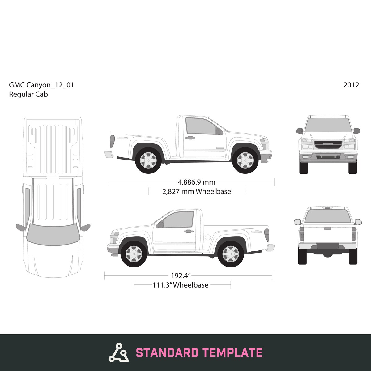 2012 GMC Canyon vector wrap template V01, Design-Ready PDF - GravBase