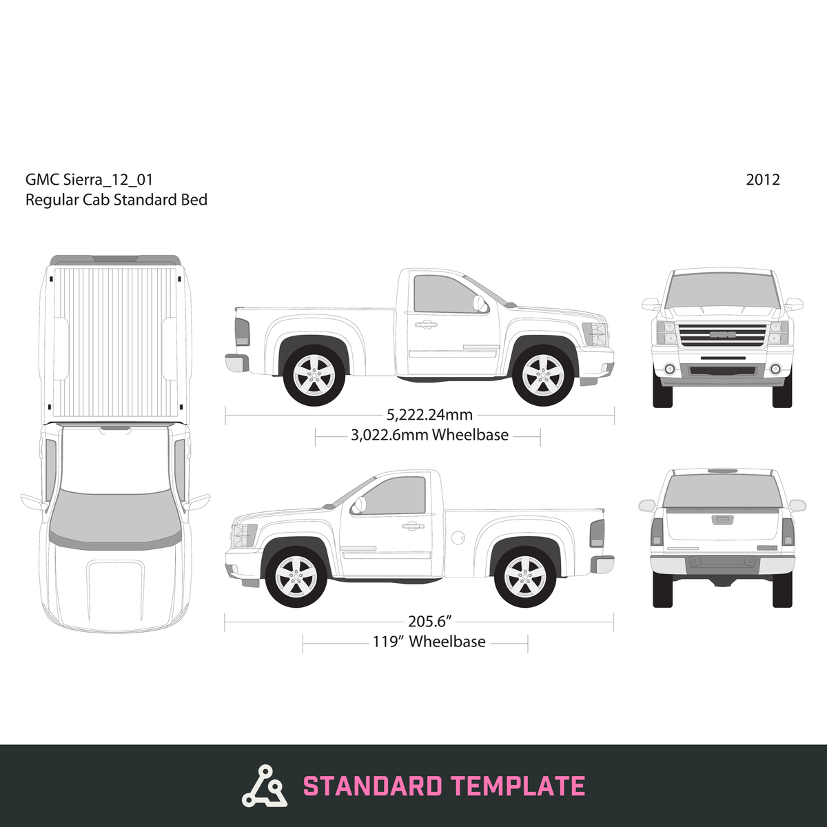 2012 GMC Sierra 1500 vector wrap template V01, Design-Ready PDF - GravBase