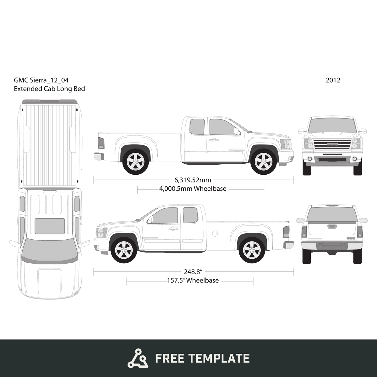 2012 GMC Sierra 1500 free vector vehicle wrap template - GravBase