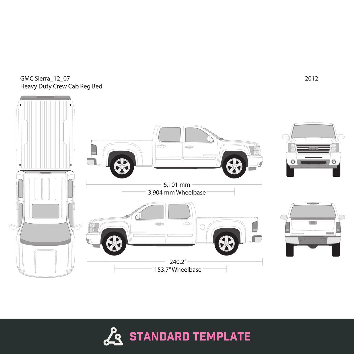 2012 GMC Sierra 2500-3500 HD vector wrap template V07, Design-Ready PDF - GravBase
