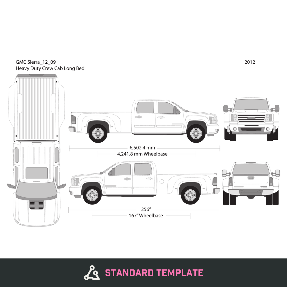 2012 GMC Sierra 2500-3500 HD vector wrap template V09, Design-Ready PDF - GravBase