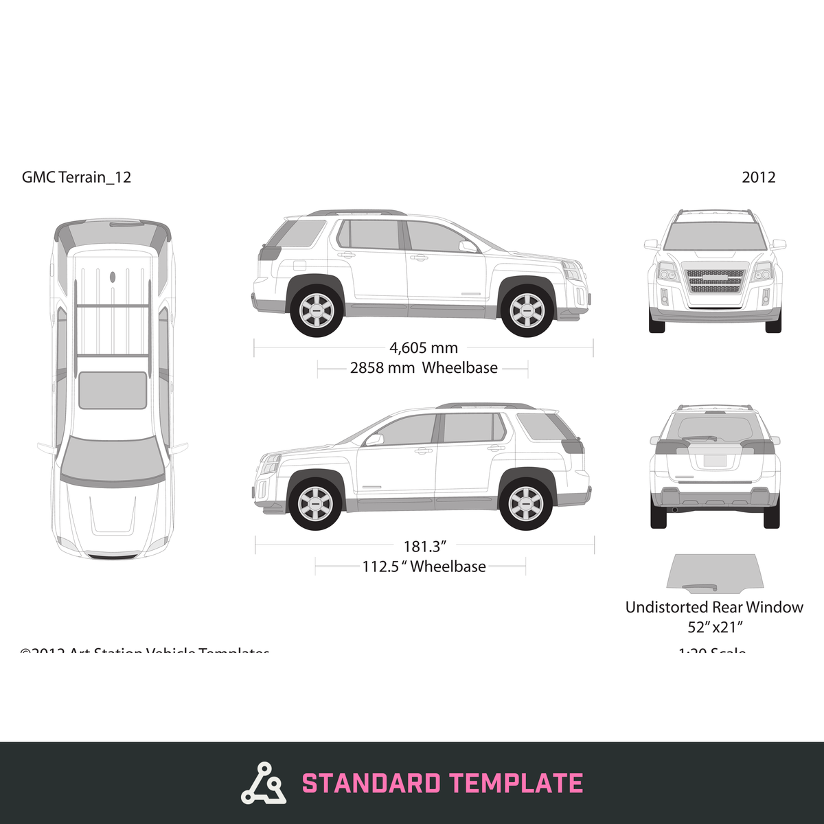 2012 GMC Terrain vector wrap template, Design-Ready PDF - GravBase