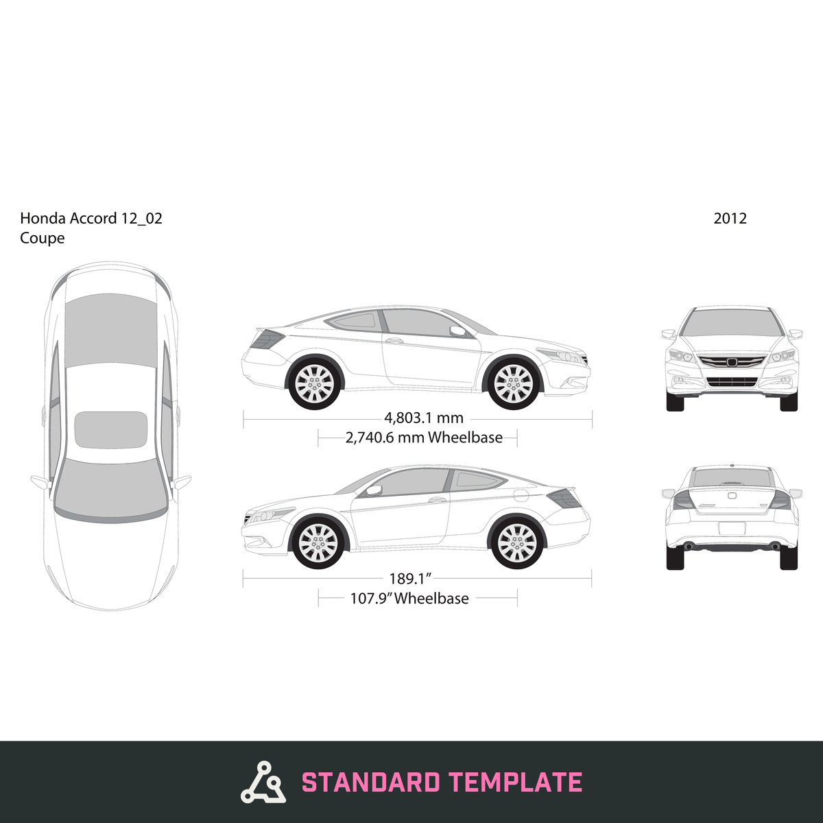 2012 Honda Accord Coupe vector wrap template, Design-Ready PDF - GravBase