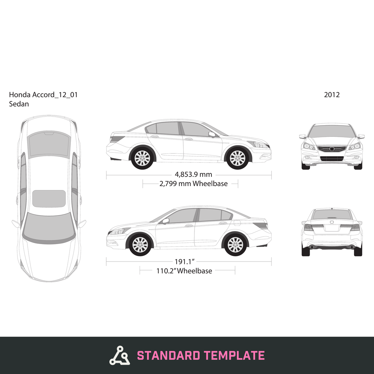 2012 Honda Accord Sedan vector wrap template, Design-Ready PDF - GravBase