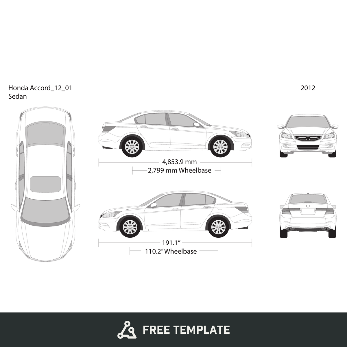 2012 Honda Accord Sedan free vector vehicle wrap template - GravBase